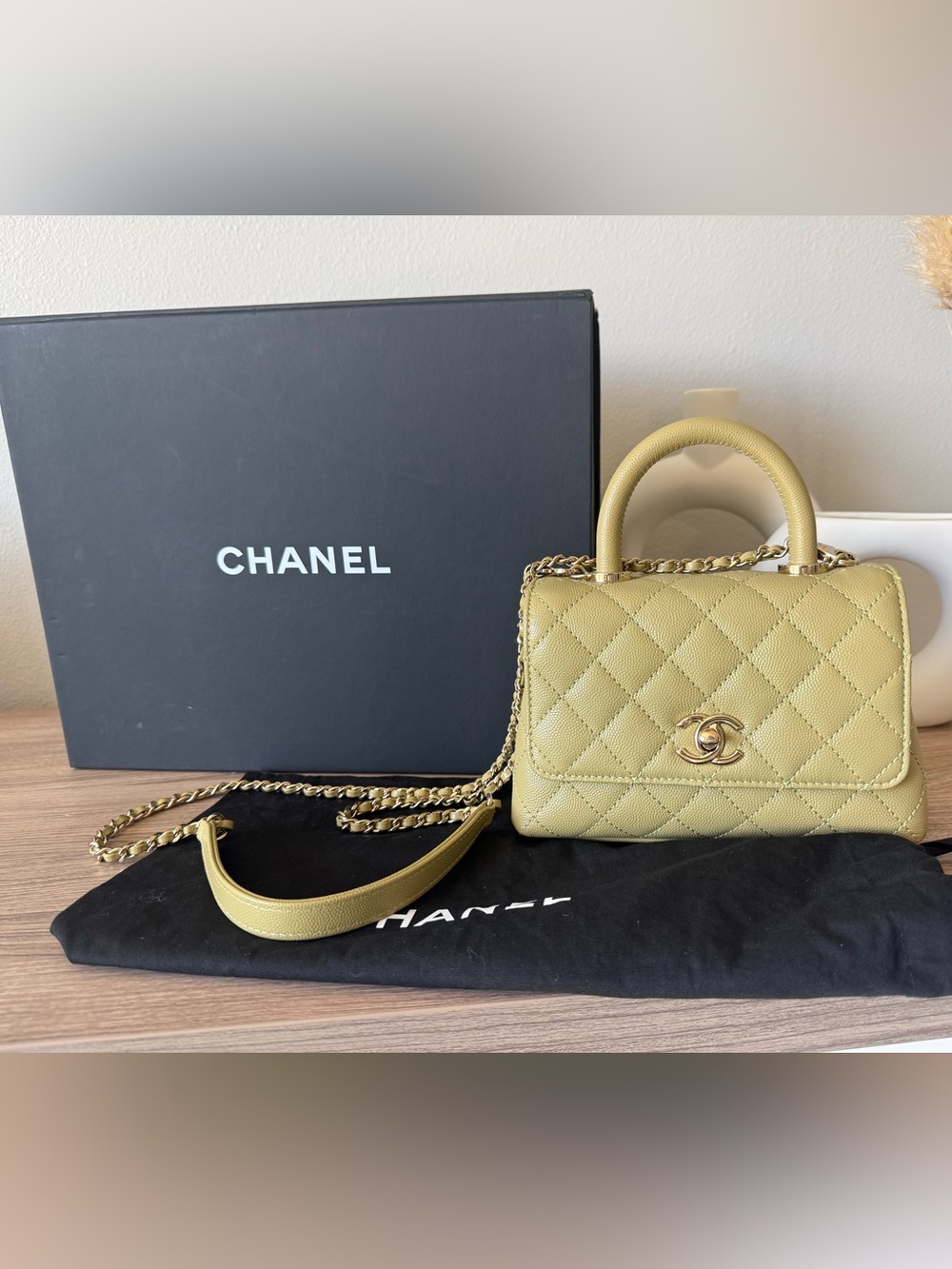 CHANEL Coco Top Handle Bag in Olive Green Caviar Leather with Gold Hardware - Picture 2 of 13